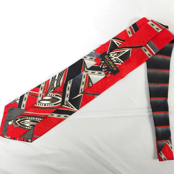Bachrach Red Black Abstract Geometric Silk Mens Tie 57.5" x 4" Made In Italy - Picture 2 of 6